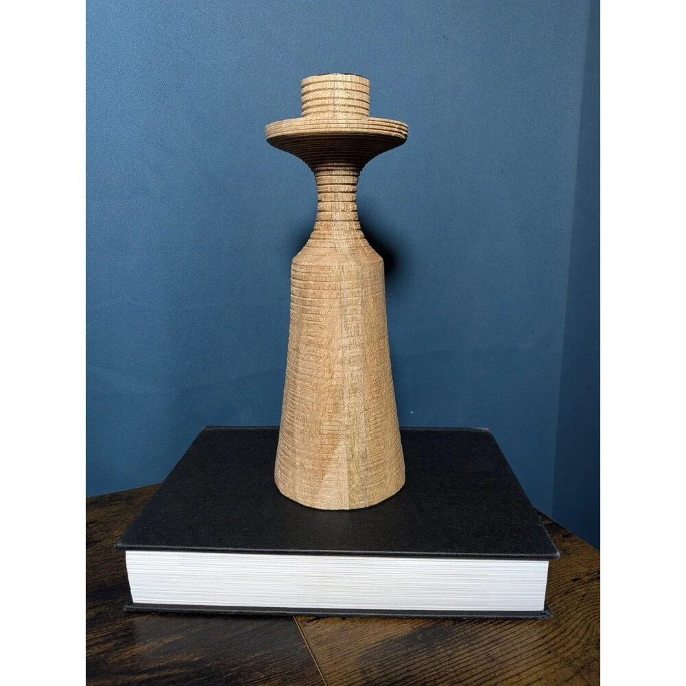 Pottery Barn Pillar Candle Holder Raw Mango Wood Rustic Natural